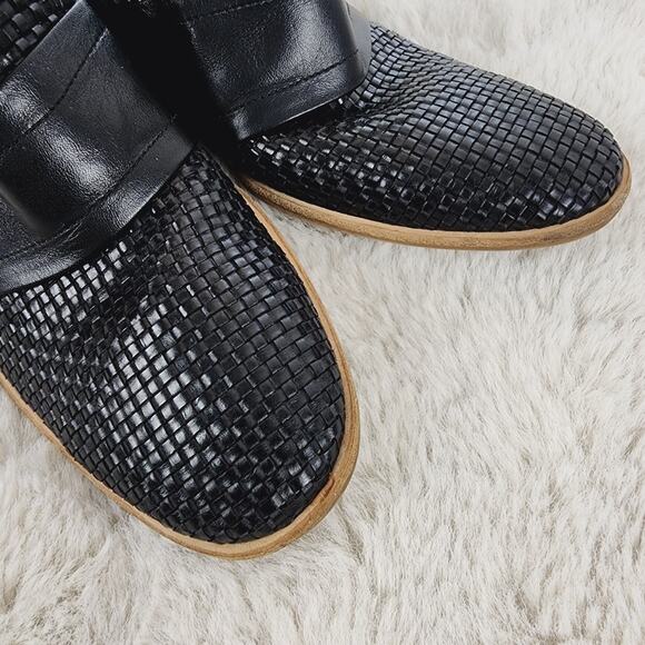 Amalfi by Rangoni Black Woven Leather Heeled Mules - 9 Made in Italy Block Heel - Picture 6 of 8